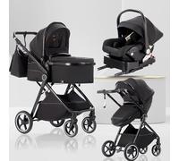 Lnhcrbs Poussette 3 en 1 avec Nacelle, Poussette de Voyage's Nacelle est Pliable, Trio Poignée est Réglable, les Roues sont en Matériau PU, pour Enfant de la Naissance à 3 Ans-Noir