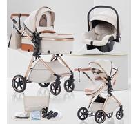 Lnhcrbs Poussette 3 en 1 avec Nacelle, Poussette de Voyage's Nacelle est Pliable, Trio Poignée est Réglable, les Roues sont en Matériau PU, pour Enfant de la Naissance à 3 Ans,Beige