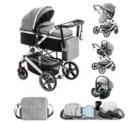 Lnhcrbs Poussette 3 en 1 avec Siège Auto Conforme à La Norme ECE R129,Poussette Compacte Pliable,Châssis de Poussette Tout Terrain en Aluminium avec Système d'Absorption des Chocs,0-4 Ans,Gris