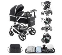 Lnhcrbs Poussette 3 en 1 avec Siège Auto Conforme à La Norme ECE R129,Poussette Compacte Pliable,Châssis de Poussette Tout Terrain en Aluminium avec Système d'Absorption des Chocs,0-4 Ans, 22 Kg,Noir