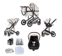 Lnhcrbs Poussette 3 en 1, Beige - Ensemble Pram Et Siège Auto, Poussette Bebe Confort Avec Poignée Réglable, Panier de Couchage Et Siège Auto Avec Couvre-Pieds, 0-4 Ans
