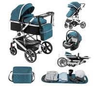 Lnhcrbs Poussette 3 en 1, Cadre de Poussette Trio en Aluminium, avec Pinces Pour Panier Nouveau-né, Stroller Pliable, Habillage Pluie, Moustiquaire, Convient à 0-48 mois, 22 kg,Bleu