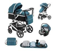 Lnhcrbs Poussette 3 en 1, Cadre de Poussette Trio en Aluminium, Roues en PU, Pram Pliable, Habillage Pluie, Moustiquaire, Convient à 0-48 mois, 22 kg, Bleu