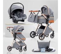 Lnhcrbs Poussette 3 en 1 - Compacte Avec Moustiquaire et Housse de Pluie Poussette Évolutive à Poignée Réglable, Équipée de Roues en PU. Idéale pour les Voyages et Adaptée de la Naissance à 3 Ans,Gris