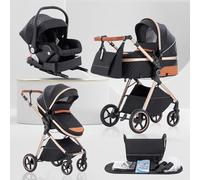 Lnhcrbs Poussette 3 en 1 - Compacte Avec Moustiquaire et Housse de Pluie Poussette Évolutive à Poignée Réglable, Équipée de Roues en PU. Idéale pour les Voyages et Adaptée de la Naissance à 3 Ans,Noir