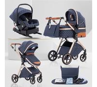 Lnhcrbs Poussette 3 en 1 - Compacte Avec Moustiquaire et Housse de Pluie Poussette Évolutive à Poignée Réglable, Équipée de Roues en PU. Idéale pour les Voyages et Adaptée de la Naissance à 3 Ans,Bleu