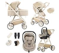 Lnhcrbs Poussette 3 en 1, Poussette Compacte Avec Châssis en Aluminium Pliable d'Une Seule Main, Poussette Bebe Avec Habillage Pluie Porte-Gobelet Convient Pour 0-4 Ans (22kg)