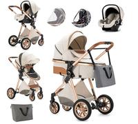 Lnhcrbs Poussette 3 En 1, Poussette Compacte En Une Seule Fois Avec Siège Auto, Pour Les 0-3 Ans, Poussette Avec Cosy Est Équipée d'Une Moustiquaire, Sac à Mammy Et d'Un Habillage Pluie.