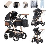Lnhcrbs Poussette 3 en 1, Poussette Compacte Est Équipée d'Une Poignée de Poussée Réglable en Hauteur Et Les Roues Avant de Poussette Tout Terrain Peuvent Être Bloquées,pour Les Bébés De 0-4 Ans
