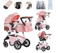 Lnhcrbs Poussette 3 en 1, Poussette Compacte Est Équipée d'Une Poignée de Poussée Réglable en Hauteur Et Les Roues Avant de Poussette Tout Terrain Peuvent Être Bloquées,pour Les Bébés De 0-4 Ans