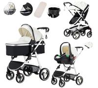 Lnhcrbs Poussette 3 en 1,Poussette Cosy Dispose d'Un Panier de Couchage Élargi de 38,5 Cm Pour Les Bébés Âgés De 0-4 Ans(22kg),Poussette Compacte Est Équipée d'Un Porte-Gobelet Et d'Un Habillage Pluie