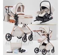 Lnhcrbs Poussette 3 en 1, Poussette de Voyage's Nacelle est Pliable,Beige | Trio Poignée est Réglable, les Roues sont en Matériau PU, pour Enfant de la Naissance à 3 Ans,15KG,0-36,ISOFIX
