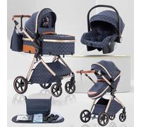 Lnhcrbs Poussette 3 en 1, Poussette de Voyage's Nacelle est Pliable,Bleu | Trio Poignée est Réglable, les Roues sont en Matériau PU, pour Enfant de la Naissance à 3 Ans,0-15KG,0-36