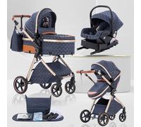 Lnhcrbs Poussette 3 en 1, Poussette de Voyage's Nacelle est Pliable,Bleu | Trio Poignée est Réglable, les Roues sont en Matériau PU, pour Enfant de la Naissance à 3 Ans,15KG,0-36,ISOFIX