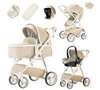 Lnhcrbs Poussette 3 En 1, Poussette Tout Terrain Avec Habillage Pluie, Porte-Gobelet, Pliable D'une Seule Main, Convient Pour 0-4 Ans (22kg), Cadre En Aluminium, Kaki