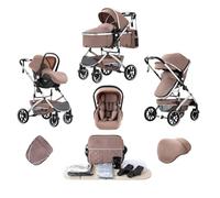 Lnhcrbs Poussette 3 en 1,Poussette Tout Terrain Pliable en Un Seul Clic, Poussette Bébé Haute Avec Panier de Couchage Élargi (38.5cm), Poussette Nouveau Né est Verrouillable Sur Les Roues Avant(Kaki)