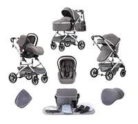 Lnhcrbs Poussette 3 en 1,Poussette Tout Terrain Pliable en Un Seul Clic, Poussette Bébé Haute Avec Panier de Couchage Élargi (38.5cm), Poussette Nouveau Né est Verrouillable Sur Les Roues Avant(Gris)