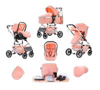 Lnhcrbs Poussette 3 en 1,Poussette Tout Terrain Pliable en Un Seul Clic, Poussette Bébé Haute Avec Panier de Couchage Élargi (38.5cm), Poussette Nouveau Né est Verrouillable Sur Les Roues Avant(Rose)