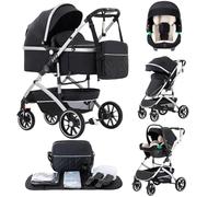 Lnhcrbs Poussette 3 en 1,Poussette Tout Terrain Pliable en Un Seul Clic, Poussette Bébé Haute Avec Panier de Couchage Élargi (38.5cm), Poussette Nouveau Né est Verrouillable Sur Les Roues Avant(Noir)