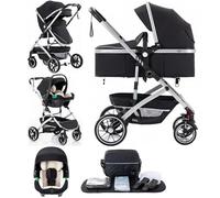 Lnhcrbs Poussette 3 en 1,Poussette Tout Terrain Pliable en Un Seul Clic, Stroller Bébé Haute (38.5cm), Pushchair Nouveau Né est Verrouillable Sur Les Roues Avant