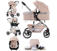 Lnhcrbs Poussette 3 en 1,Poussette Tout Terrain Pliable en Un Seul Clic, Stroller Bébé Haute (38.5cm), Pushchair Nouveau Né est Verrouillable Sur Les Roues Avant