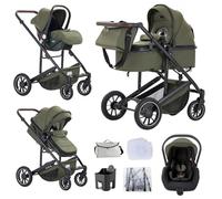 Lnhcrbs Poussette 3 en 1, Vert - Ensemble Pushchair Et Siège Auto, Poussette Bebe Confort Avec Poignée Réglable, Cosy Nacelle Nouveau-Né Et Siège Auto Avec Couvre-Pieds, 0-4 Ans