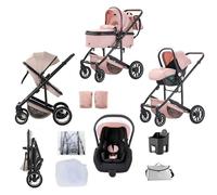 Lnhcrbs Poussette 3 in 1,Rose-Ensemble Poussette Et Siège Auto, Poussette Tout Terrain Avec Poignée Réglable,Panier de Couchage Et Nacelle Avec Couvre-Pieds, Couvre-Pieds Surélevé,0-4,22KG