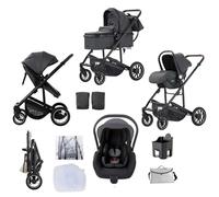 Lnhcrbs Poussette 3 in 1,Vert-Ensemble Poussette Et Siège Auto, Poussette Tout Terrain Avec Poignée Réglable,Panier de Couchage Et Nacelle Avec Couvre-Pieds, Couvre-Pieds Surélevé,0-4,22KG