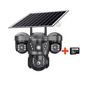 LNHHG 6MP Triple Lenses WiFi Solar Camera PIR Human Detection Night Vision Waterproof Security CCTV Camara Battery Video Monitor(WiFi Cam 32G Card)