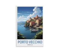 LNHZGNJNH Poster de voyage vintage Porto Vecchio Corse - 40 x 60 cm - Impression sur toile murale - Décoration murale pour salon, chambre à coucher