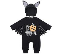 LNL Costume d'Halloween Chauve-Souris Bébé avec Chapeau à Grandes Oreilles Motif Citrouille Barboteuse Unisexe 6-12 Mois