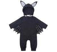LNL Costume d'Halloween pour bébé chauve-souris avec chapeau à grandes oreilles Mes premières tenues d'Halloween Barboteuse unisexe 6-12 mois