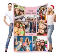LNM Cadeau Anniversaire Femme Personnalisé, Couverture Personnalisée Photo, Plaid Personnalisé Photo, Plaide Personnalisee, Cadeau Femme Personnalisé