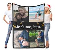 LNM Cadeau Fete des Peres Personnalisé, Plaid Personnalisé Photo, Couverture Personnalisée Photo, Plaide Personnalisée, Cadeaux Personnalisé pour Papa