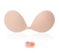 Lnmyic Soutien Gorge Dos Nu Soutien Gorge Invisible Adhesif Push up sans Bretelle Remonte Sein Adhesif Coque (FR/ES, Taille de Bonnet & Taille du Soutien-Gorge, C, Beige)