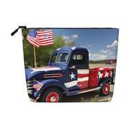 LNNIUK 4th of July Camions patriotiques Imprimés Sacs de maquillage pour sac à main Fermeture éclair Pochette cosmétique Grande toile Voyage Organisateur de maquillage, noir, One Size