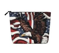 LNNIUK Aigle avec drapeau américain imprimé sacs de maquillage pour sac à main fermeture éclair pochette cosmétique grande toile organisateur de maquillage de voyage, noir, One Size
