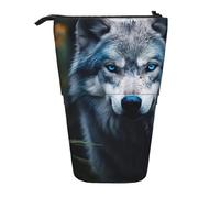 LNNIUK Blue Eyes Wolf1 Trousse à crayons télescopique avec support rétractable sur pied