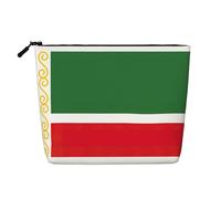 LNNIUK Grande trousse de maquillage en toile avec motif drapeau de la République tchétchène pour sac à main, pochette à cosmétiques, organiseur de voyage, noir, One Size