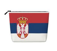 LNNIUK Grande trousse de maquillage en toile imprimée drapeau de Serbie pour sac à main avec fermeture éclair, noir, One Size