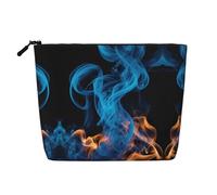 LNNIUK Grande trousse de maquillage en toile imprimée flamme bleue pour sac à main, pochette cosmétique à fermeture éclair, noir, One Size