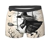 LNNIUK Sous-vêtement pour homme avec imprimé sorcière volante Halloween - Boxer à taille couverte - Pour tous les jours, noir, Large