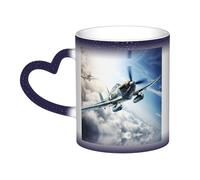 LNNIUK Tasse à thé en céramique sensible à la chaleur Motif avion de la Seconde Guerre mondiale dans le ciel 325 ml