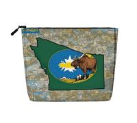 LNNIUK Trousse de maquillage avec imprimé abstrait du drapeau du Montana Map03 pour sac à main, pochette à cosmétiques, grande trousse de voyage en toile organisateur de maquillage, noir, One Size