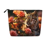 LNNIUK Trousse de maquillage en toile avec imprimé léopard et rose pour sac à main, pochette à cosmétiques, grande trousse de voyage en toile, noir, One Size