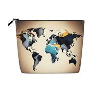 LNNIUK Trousse de maquillage imprimée carte du monde abstrait pour sac à main, pochette à cosmétiques, grande pochette de voyage en toile organisateur de maquillage, noir, One Size