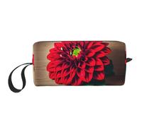 LNNIUK Trousse de toilette de voyage rétro en bois avec motif floral rouge et dahlia avec fermeture éclair