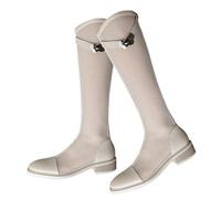 LNNLOO Bottes D'équitation D'été pour Femmes (35-40), Bottes Hautes Équestres, Creuses + Respirantes, Hauteur Genou + Antidérapante, Fermeture Éclair Au Dos + Talon Haut Plat (3 Cm),40,White