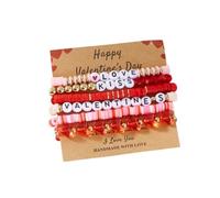 Lnnmomn Bracelets pour femme - Bracelet empilé multicouche avec perles en argile rose - Bracelets en forme de cœur - Bracelets extensibles empilables - Accessoires d'anniversaire - Bijoux cadeaux, One