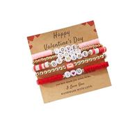 Lnnmomn Bracelets pour femme - Bracelet empilé multicouche avec perles en argile rose - Bracelets en forme de cœur - Bracelets extensibles empilables - Accessoires d'anniversaire - Bijoux cadeaux, One
